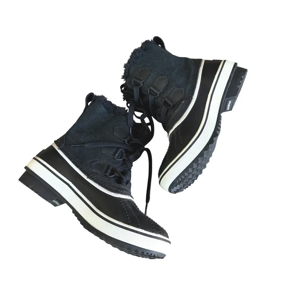 Sorel Winter Carnival Waterproof Snow Boots Black White Women's Size 5 Excellent
